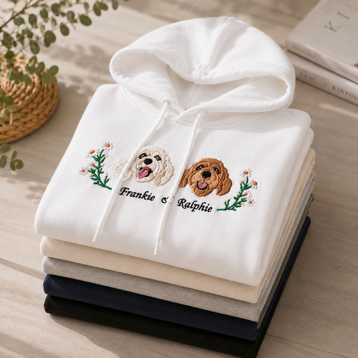 Personalized Multiple Dog Portraits & Name Embroidered Sweatshirt