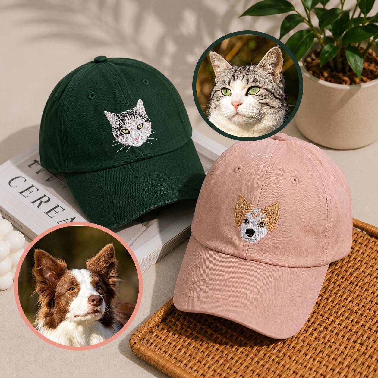 Custom Pet Face Embroidered Baseball Cap – Personalized Dog & Cat Portrait Hat