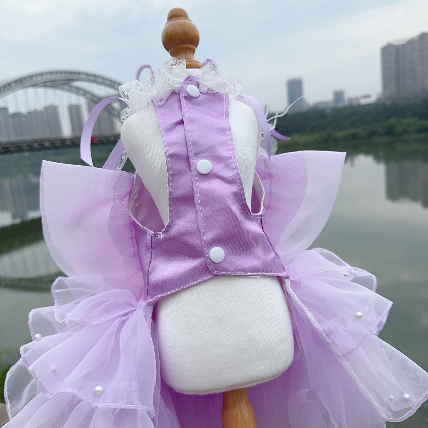 Violet Flower Pearl Dress for Dogs/Cats - Removable Dress