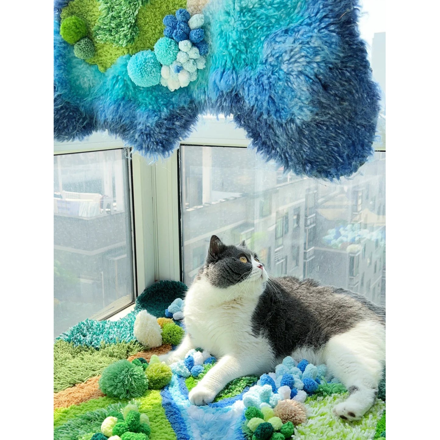 Handmade Crochet Moss Carpet with River - 125x80CM