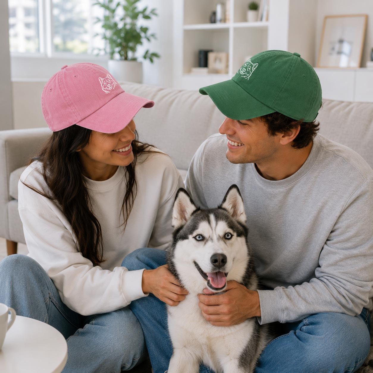 Customised Pet Face Baseball Hats with Pet Silhouette Embroidery