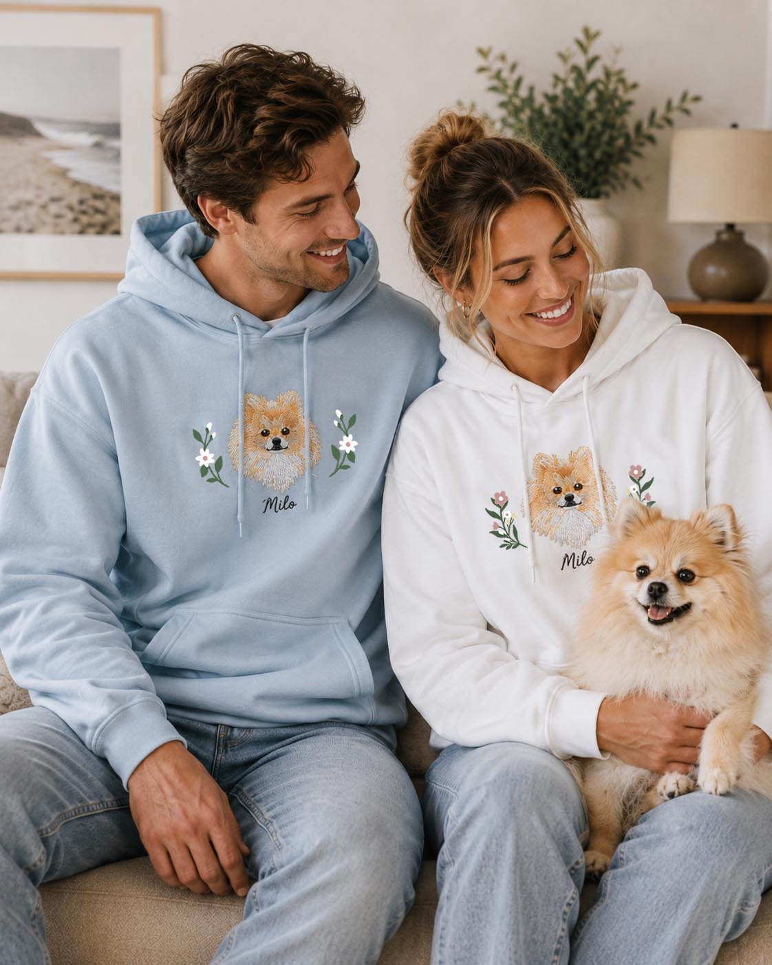 Personalized Multiple Dog Portraits & Name Embroidered Sweatshirt