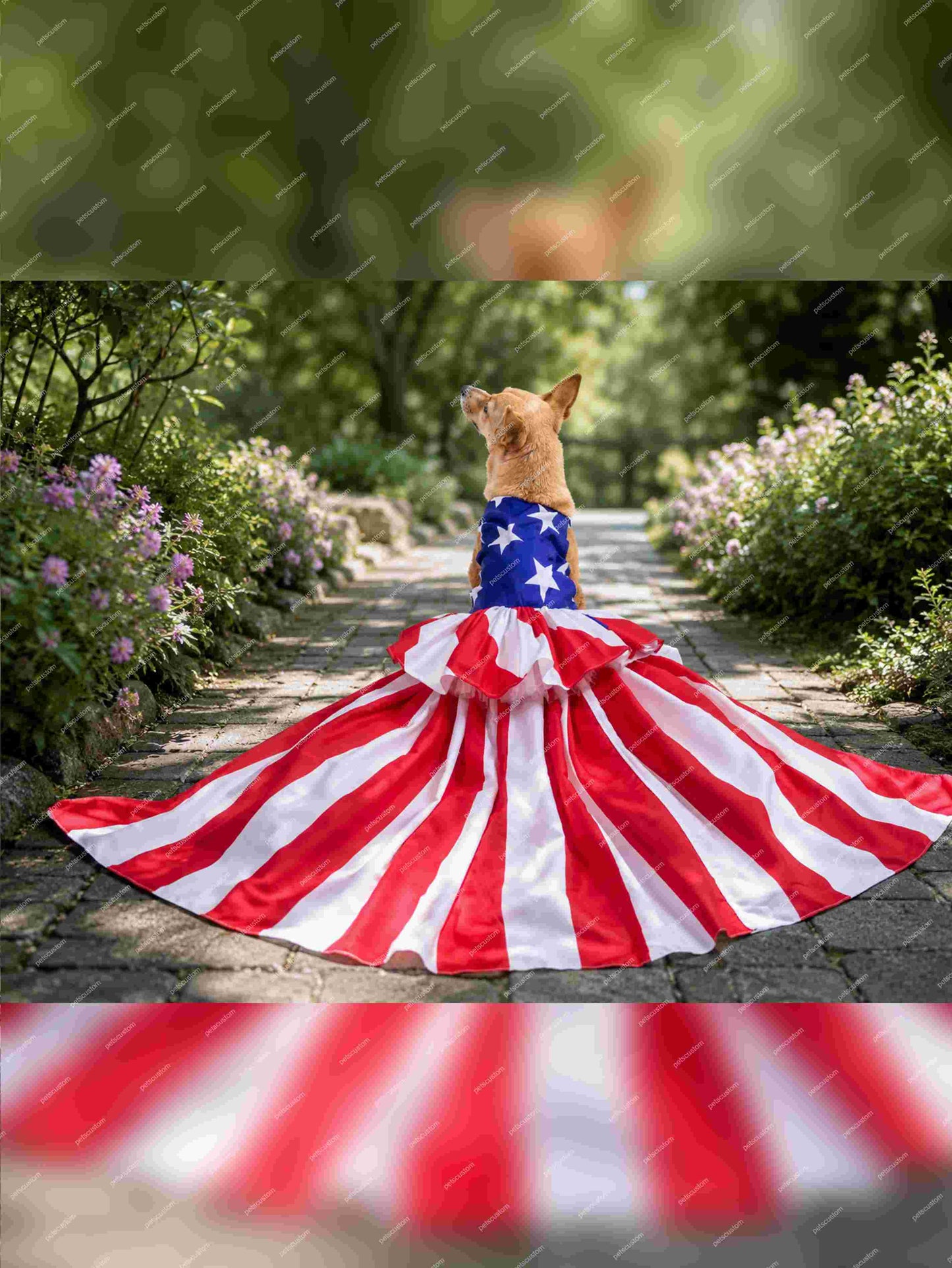 USA Soccer Fan Pet Gown – Luxury Patriotic Puffy Cake Dress for Dogs & Cats (Long / Short)