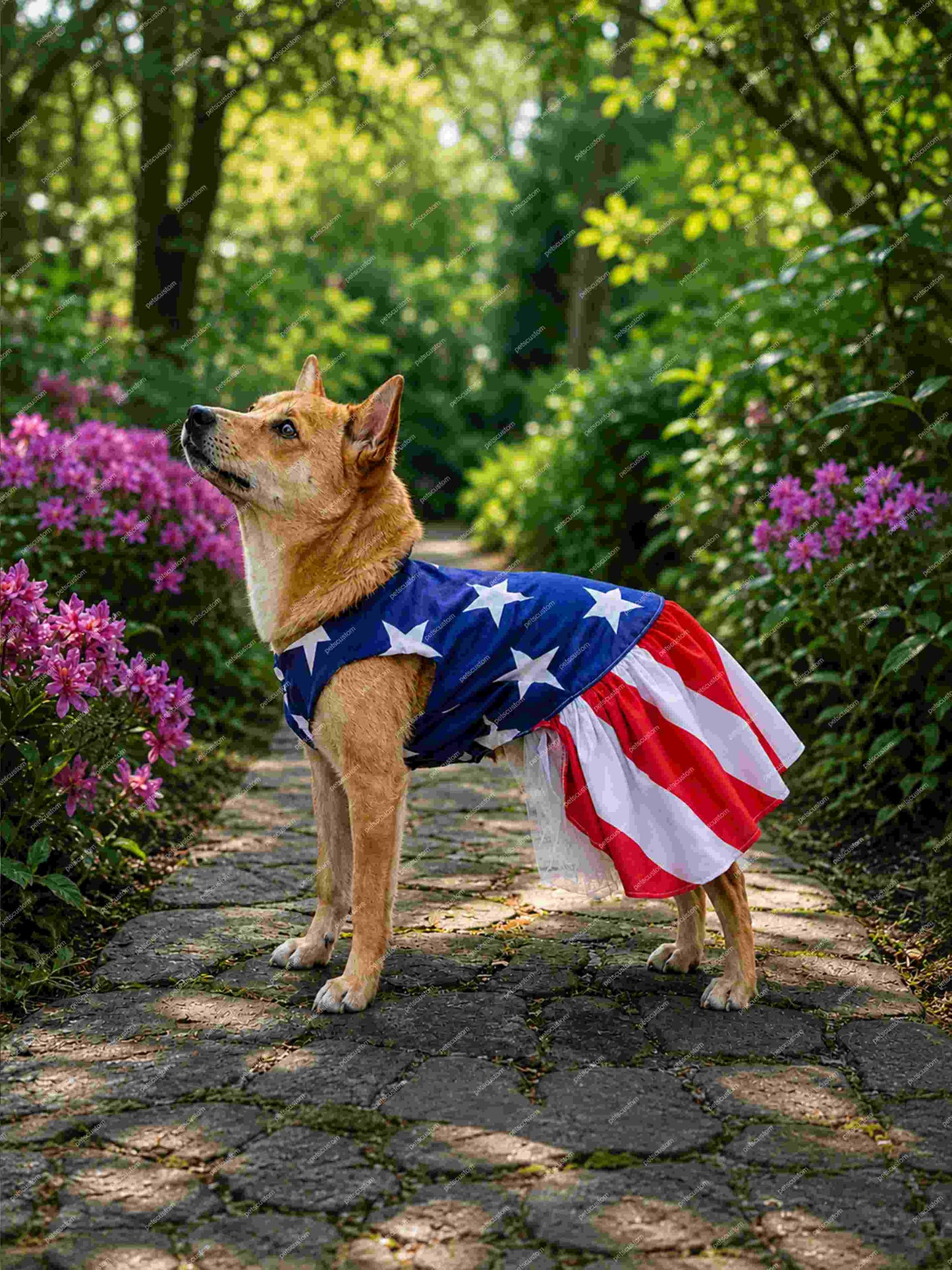 USA Soccer Fan Pet Gown – Luxury Patriotic Puffy Cake Dress for Dogs & Cats (Long / Short)