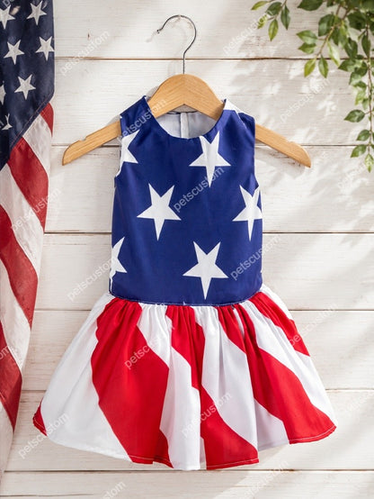USA Soccer Fan Pet Gown – Luxury Patriotic Puffy Cake Dress for Dogs & Cats (Long / Short)