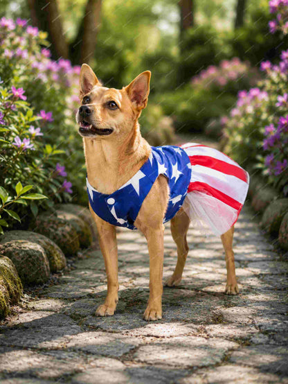 USA Soccer Fan Pet Gown – Luxury Patriotic Puffy Cake Dress for Dogs & Cats (Long / Short)