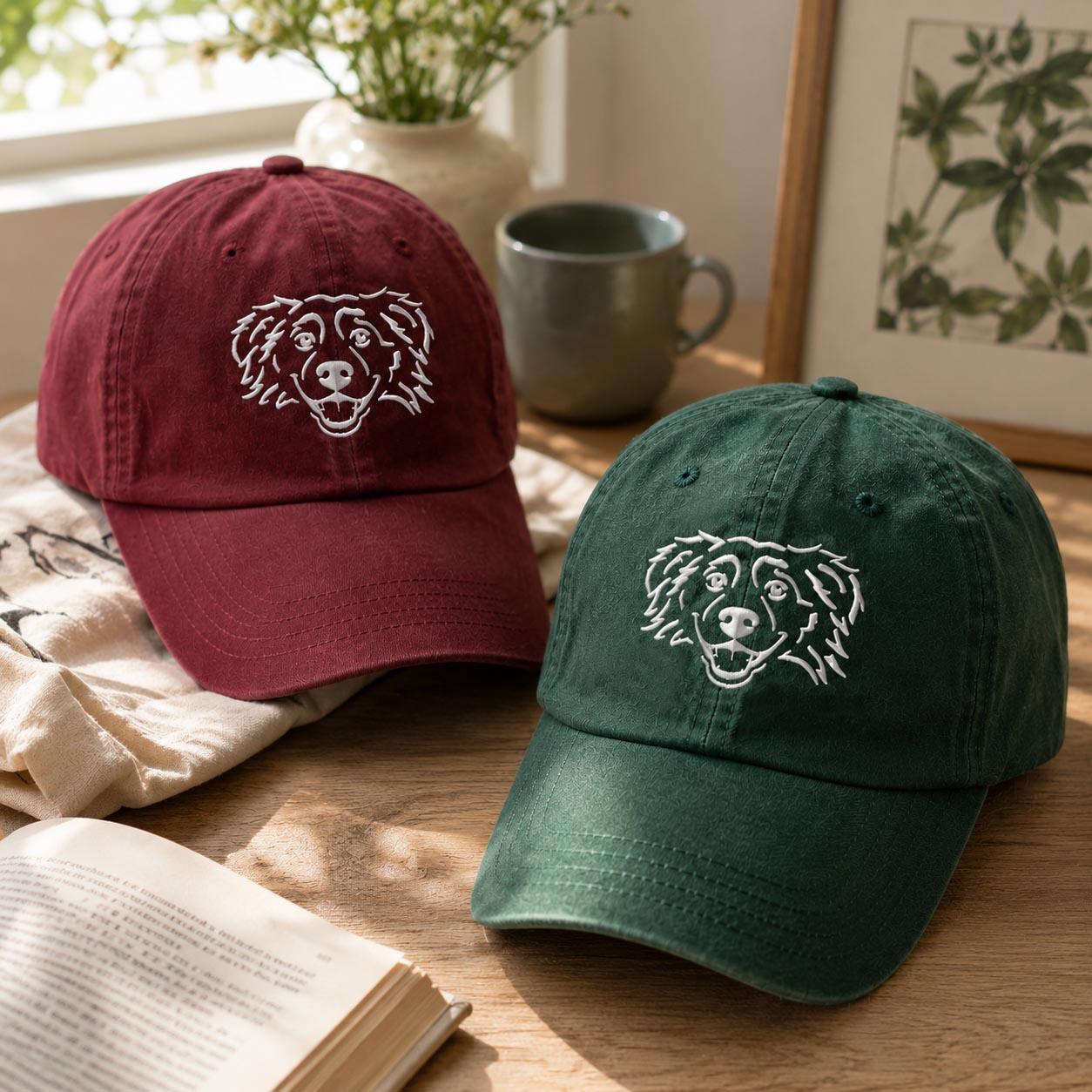 Customised Pet Face Baseball Hats with Pet Silhouette Embroidery